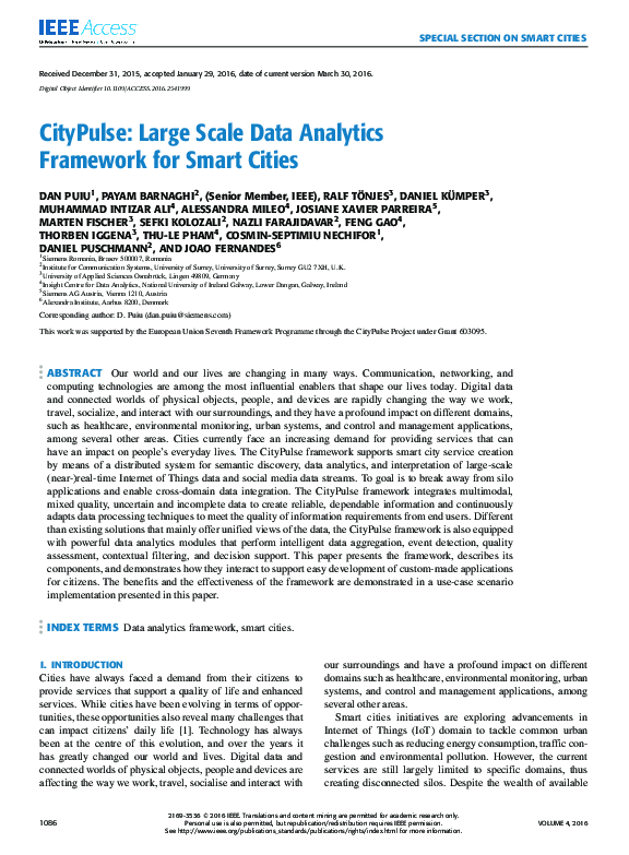 (PDF) CityPulse: Large Scale Data Analytics Framework for Smart Cities