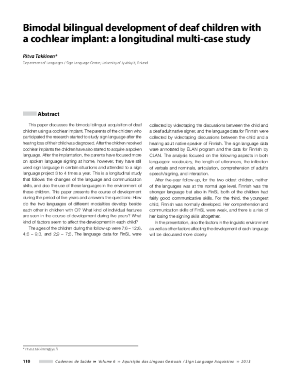 (PDF) Bimodal bilingual development of deaf children with a cochlear ...