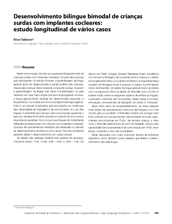 (PDF) Desenvolvimento bilingue bimodal de crianças surdas com implantes ...