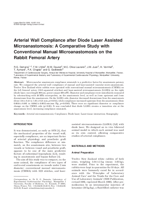 (PDF) Arterial Wall Compliance after Diode Laser Assisted