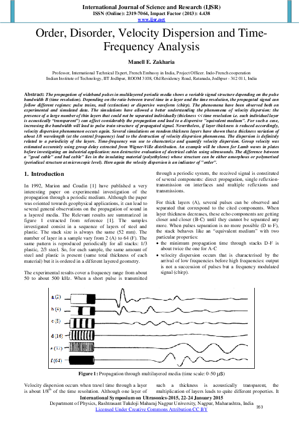 (PDF) Order, Disorder, Velocity Dispersion and Time- Frequency Analysis