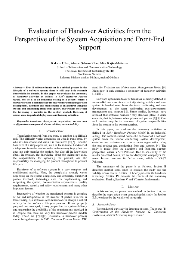 (PDF) Evaluation of handover activities from the perspective of the ...