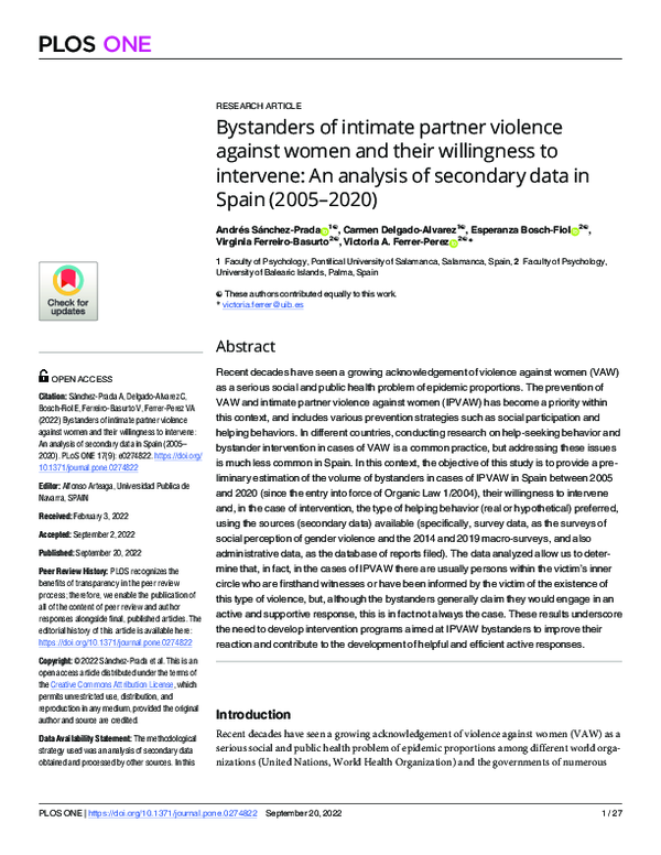 (PDF) Bystanders of intimate partner violence against women and their ...