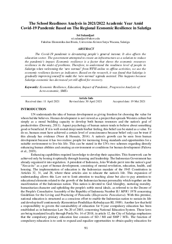 (PDF) The School Readiness Analysis in 2021/2022 Academic Year Amid ...