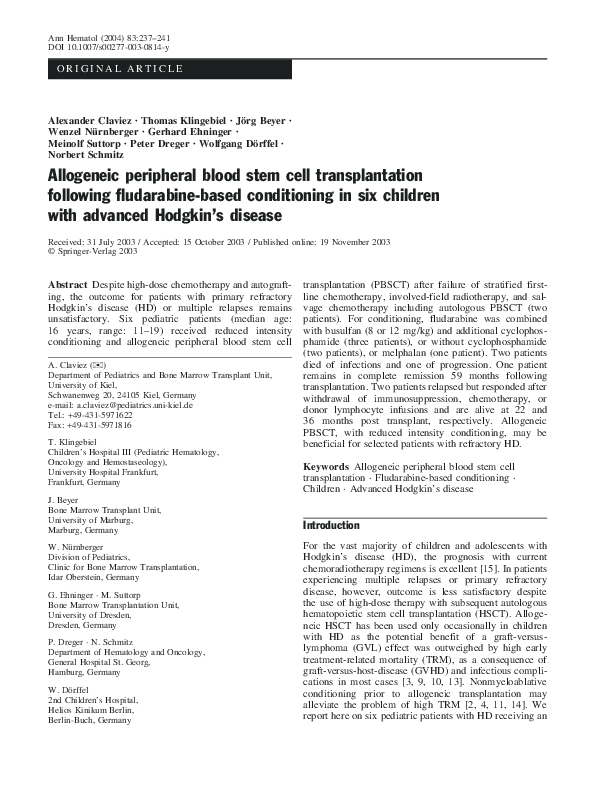 (PDF) Allogeneic peripheral blood stem cell transplantation following ...