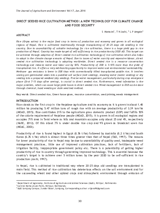 (PDF) Direct seeded rice cultivation method: a new technology for ...