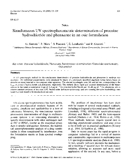 (PDF) Simultaneous UV spectrophotometric determination of procaine ...