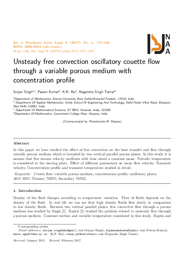 (PDF) Unsteady free convection oscillatory couette flow through a ...