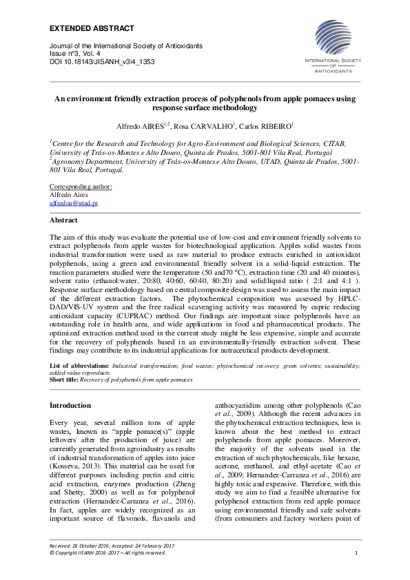 (PDF) A green extraction and optimized process for the recovery of ...