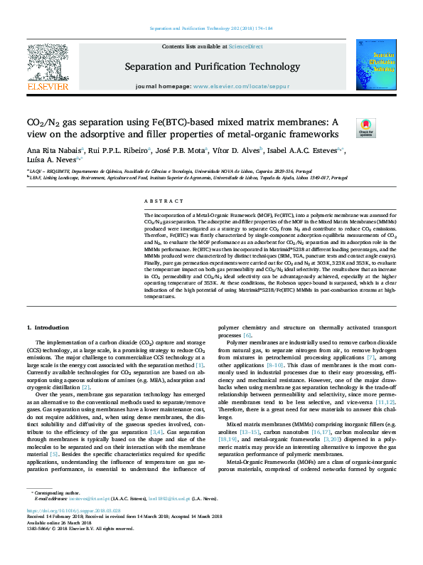 (PDF) CO 2 /N 2 gas separation using Fe(BTC)-based mixed matrix ...