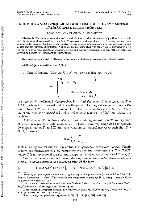 (PDF) A Divide-and-Conquer Algorithm for the Symmetric Tridiagonal ...