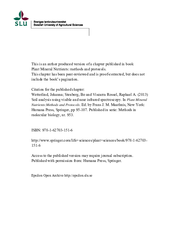 (PDF) Soil Analysis Using Visible and Near Infrared Spectroscopy