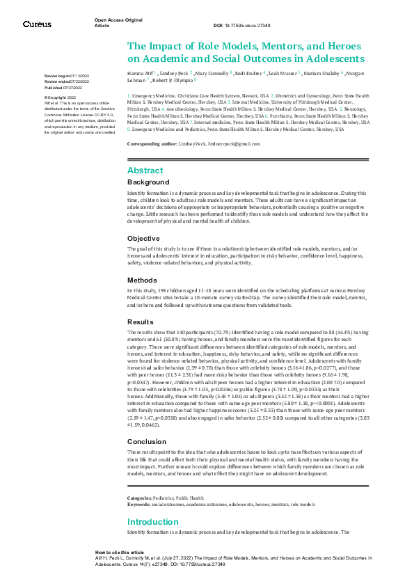 (PDF) The Impact of Role Models, Mentors, and Heroes on Academic and ...