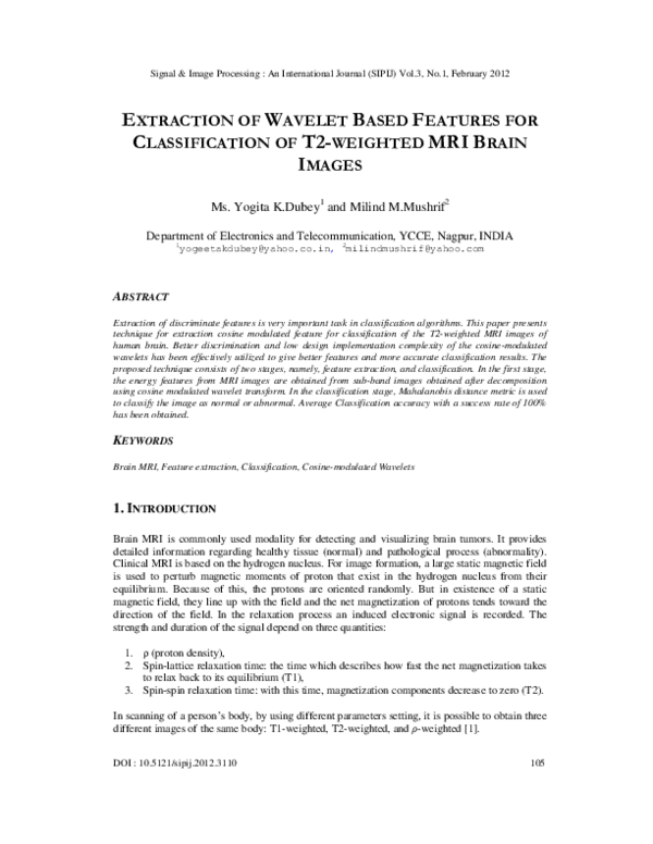 (PDF) Extraction of Wavelet Based Features for Classification of T2 ...
