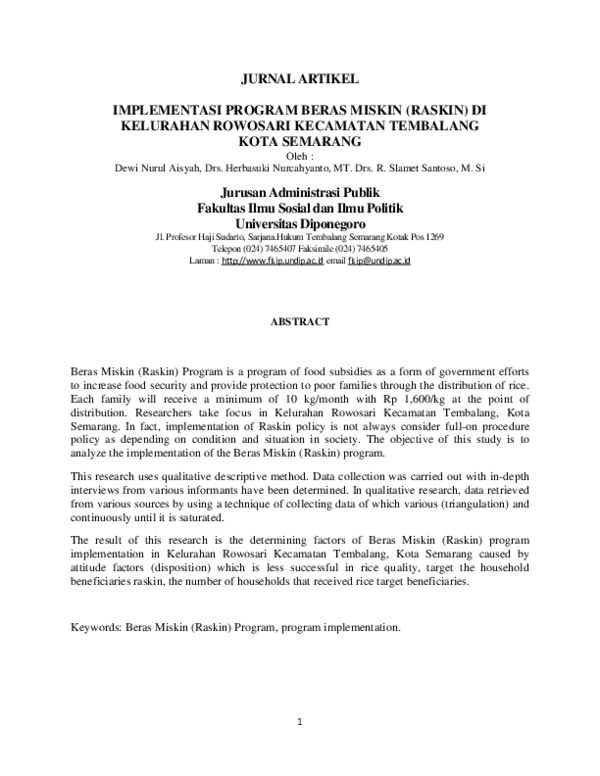 (PDF) Implementasi Program Beras Miskin (Raskin) DI Kelurahan Rowosari ...