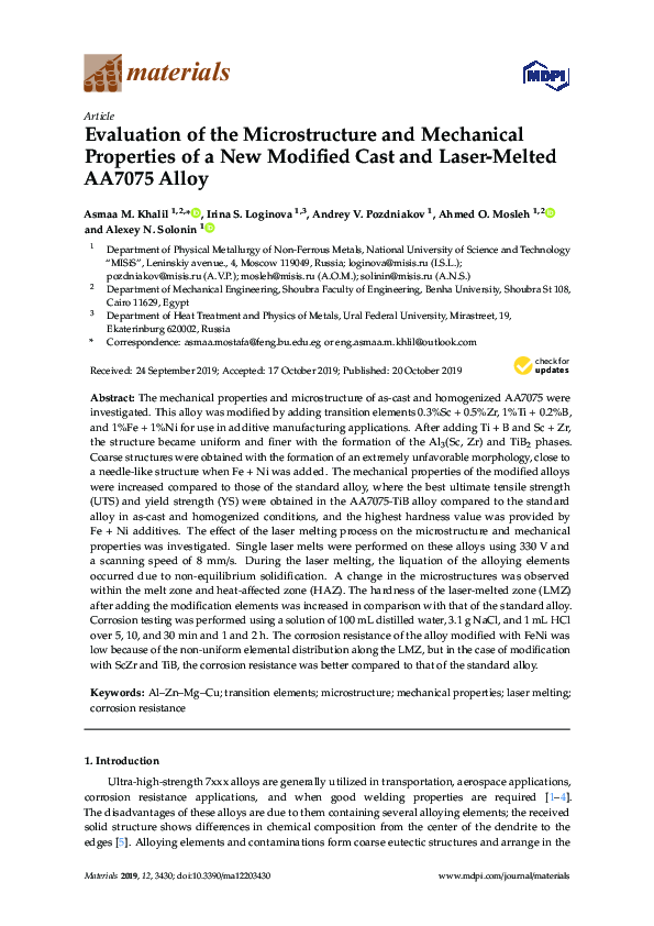 (PDF) Evaluation of the Microstructure and Mechanical Properties of a ...