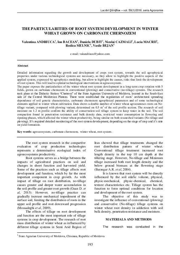 (PDF) The particularities of root system development in winter wheat ...