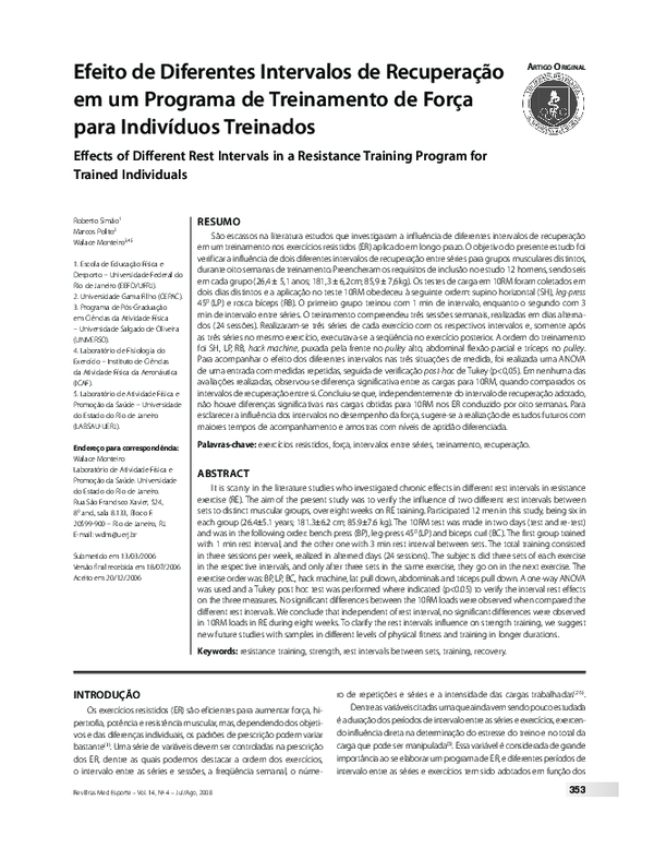  PDF Efeito De Diferentes Intervalos De Recupera o Em Um Programa De 