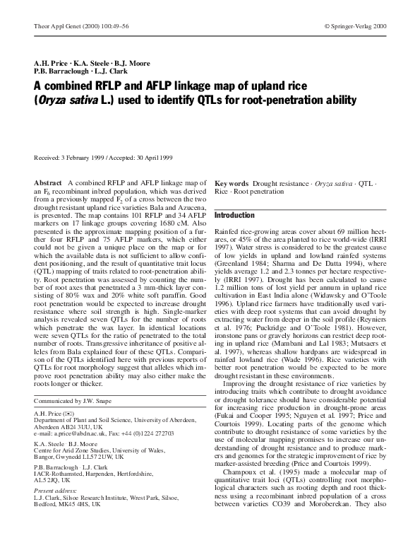 (PDF) A combined RFLP and AFLP linkage map of upland rice (Oryza sativa ...