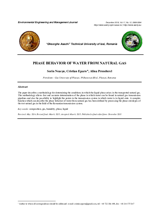 (PDF) Phase Behavior of Water from Natural Gas
