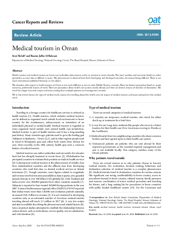  PDF Medical Tourism In Oman Bassim Al Bahrani Academia edu