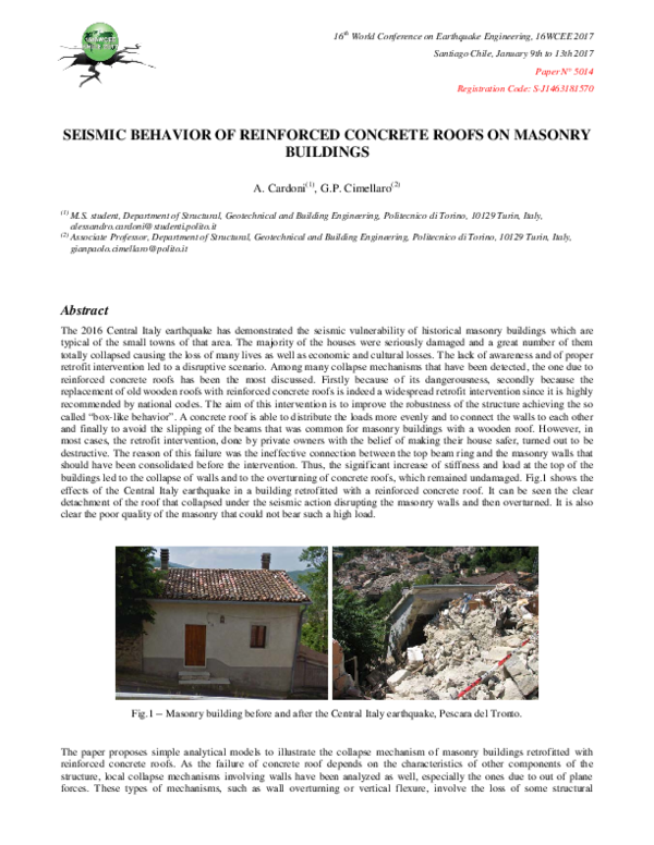 (PDF) Seismic Behavior of Reinforced Concrete Roofs on Masonry Buildings