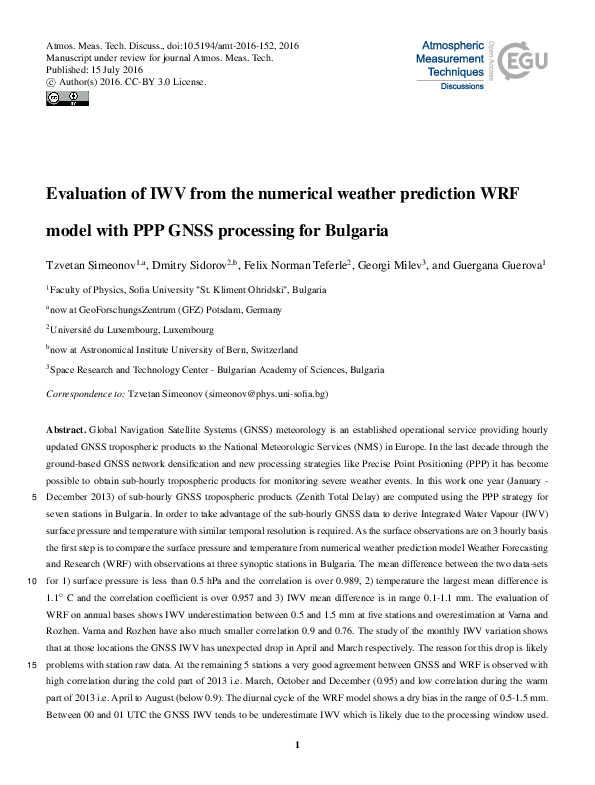(PDF) Evaluation of IWV from the numerical weather prediction WRF model ...