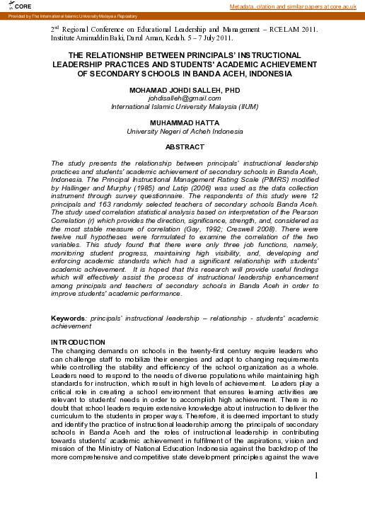 (PDF) The Relationship between Principals Instructional Leadership ...
