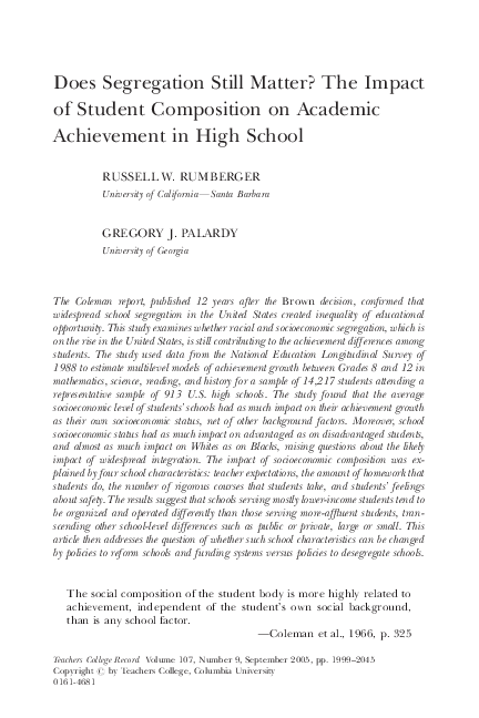 (PDF) Does Segregation Still Matter? The Impact of Student Composition ...