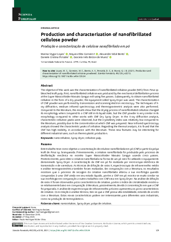 (PDF) Production and characterization of nanofibrillated cellulose powder
