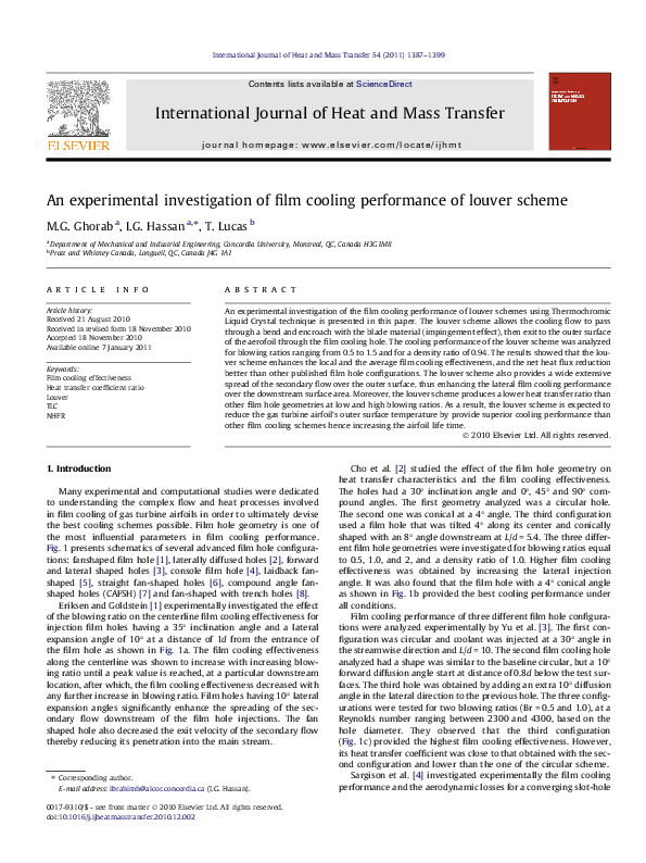 (PDF) An experimental investigation of film cooling performance of ...