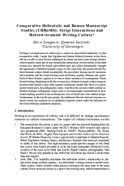 (PDF) Comparative Hellenistic and Roman Manuscript Studies (CHRoMS ...