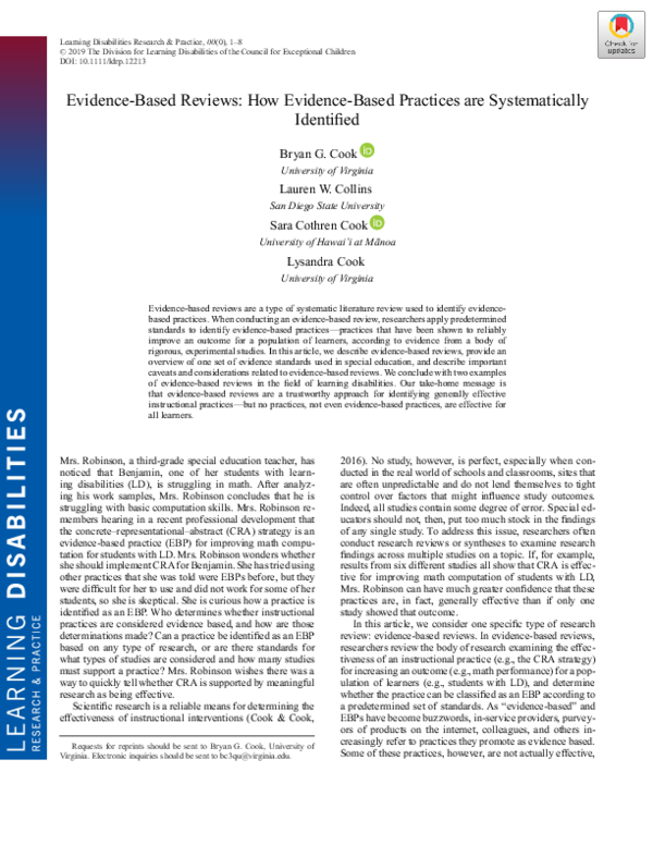 (PDF) Evidence‐Based Reviews: How Evidence‐Based Practices are ...