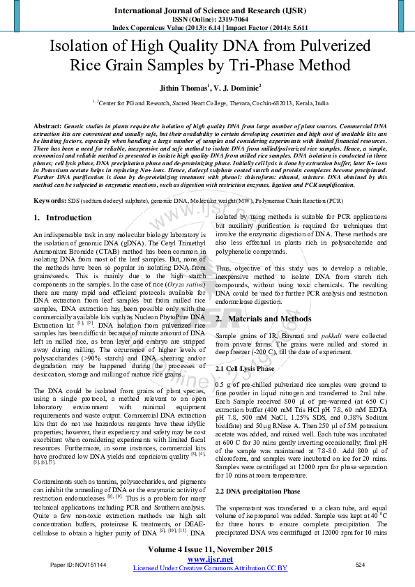 (PDF) Isolation of High Quality DNA from Pulverized Rice Grain Samples ...