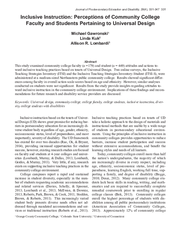 (PDF) Inclusive Instruction: Perceptions of Community College Faculty ...