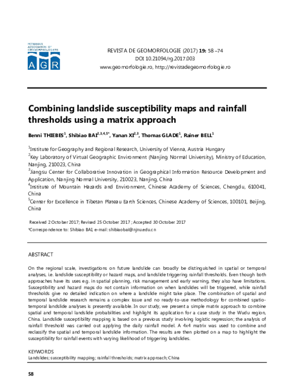 (PDF) Combining landslide susceptibility maps and rainfall thresholds ...