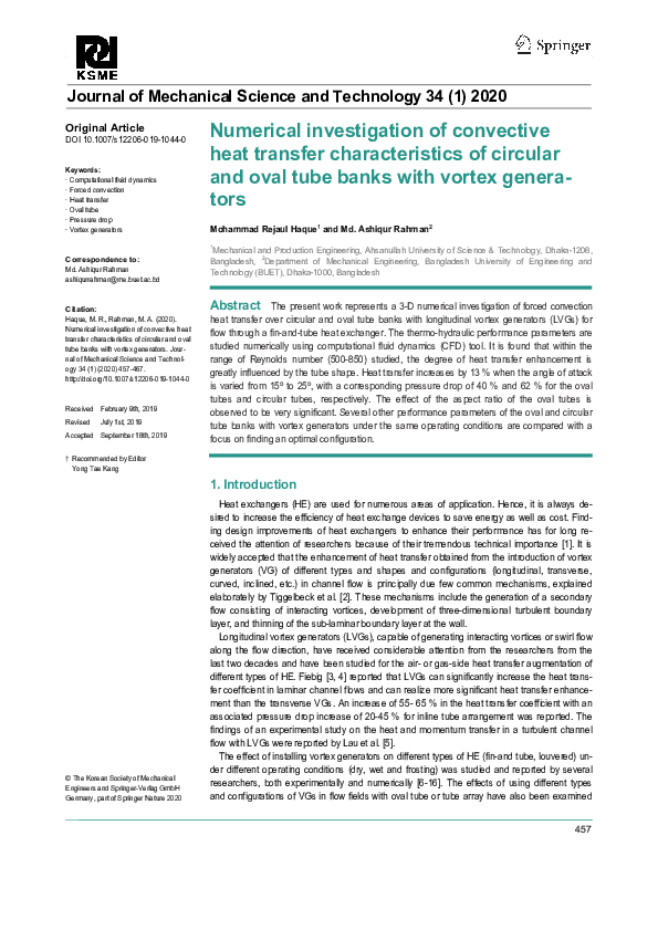 (PDF) Numerical investigation of convective heat transfer in fluid flow ...