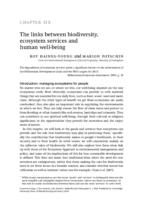 (PDF) The links between biodiversity, ecosystem services and human well ...