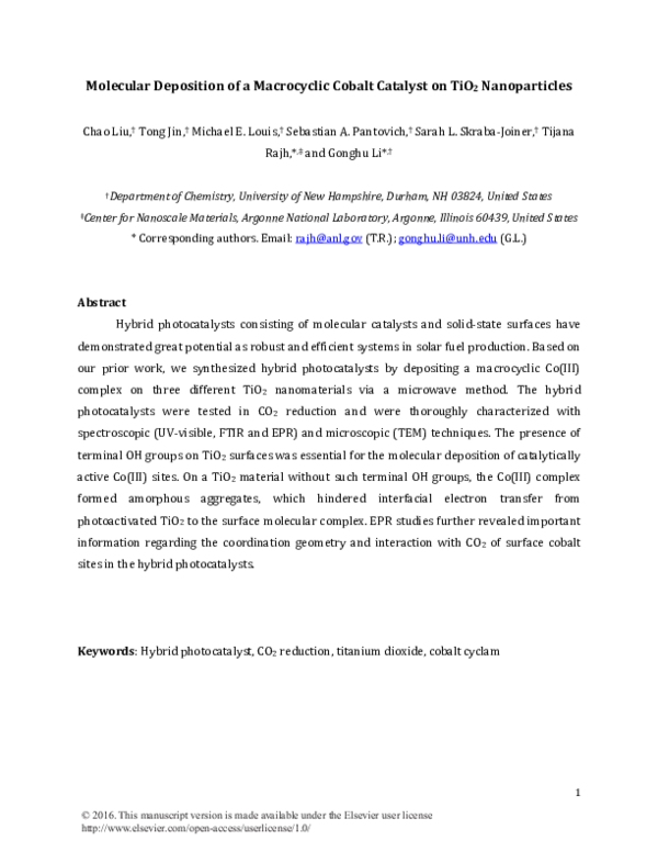(PDF) Molecular deposition of a macrocyclic cobalt catalyst on TiO2 ...
