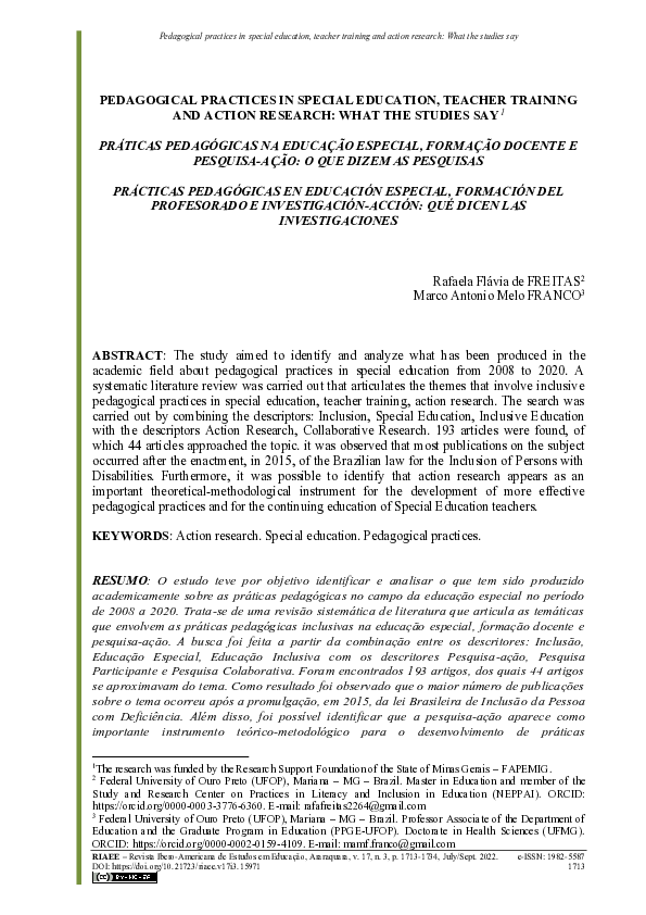 (PDF) PEDAGOGICAL PRACTICES IN SPECIAL EDUCATION, TEACHER TRAINING AND ...