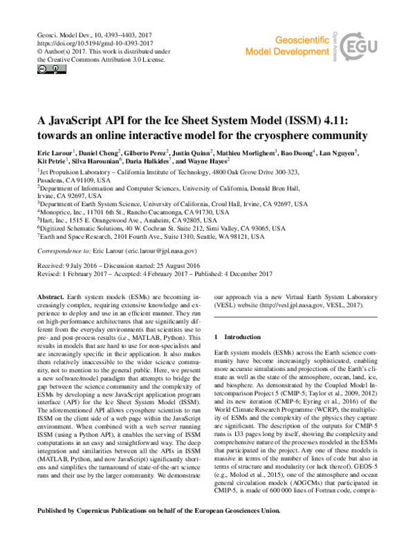 (PDF) A JavaScript API for the Ice Sheet System Model: towards on ...