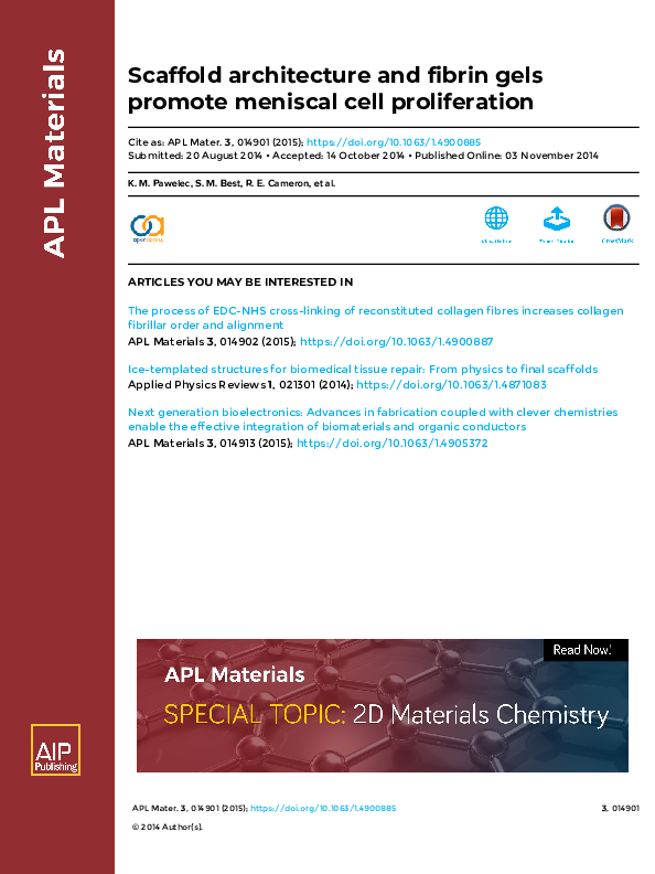 (PDF) Scaffold architecture and fibrin gels promote meniscal cell ...