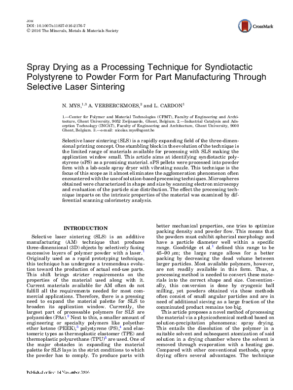 (PDF) Spray Drying as a Processing Technique for Syndiotactic ...