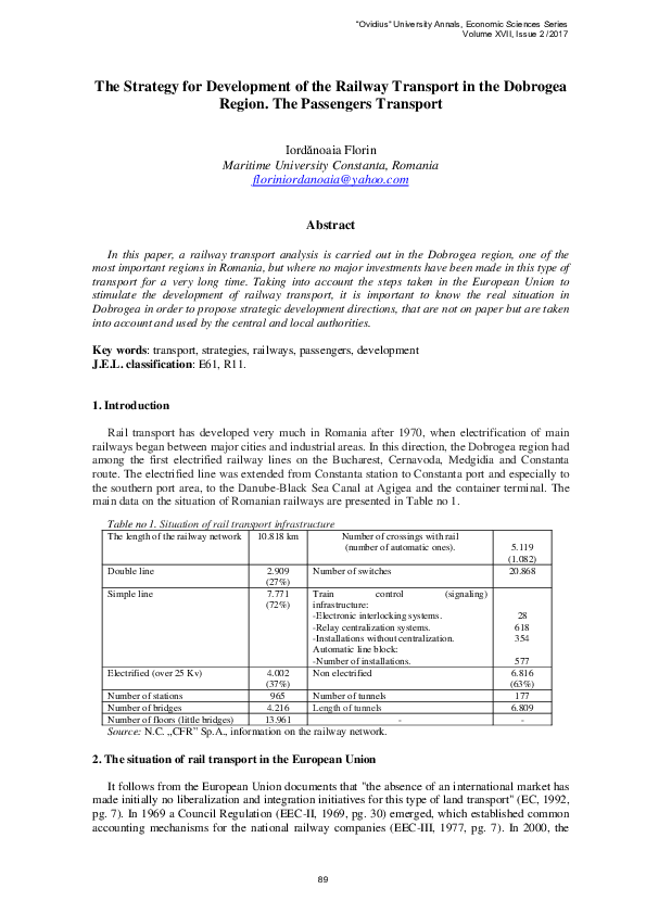 (PDF) The Strategy for Development of the Railway Transport in the ...