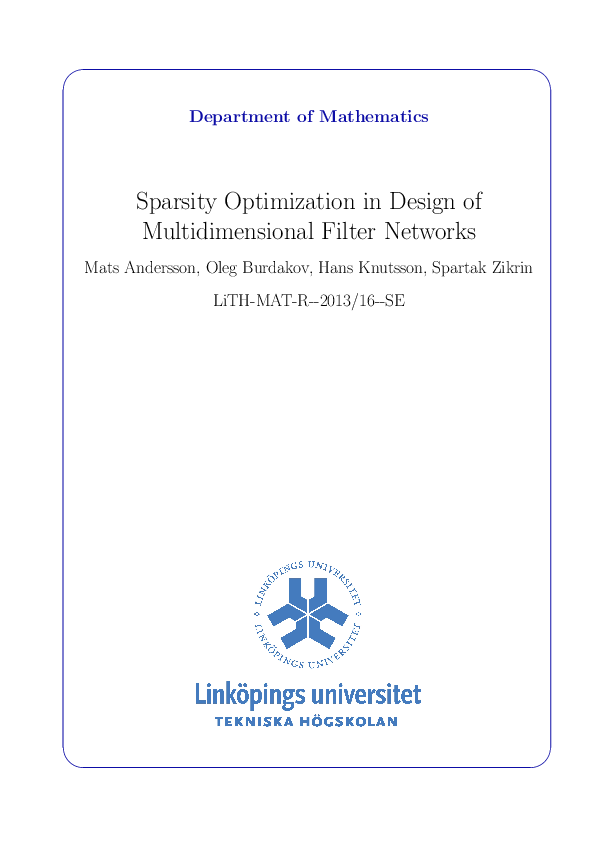(PDF) Sparsity optimization in design of multidimensional filter networks
