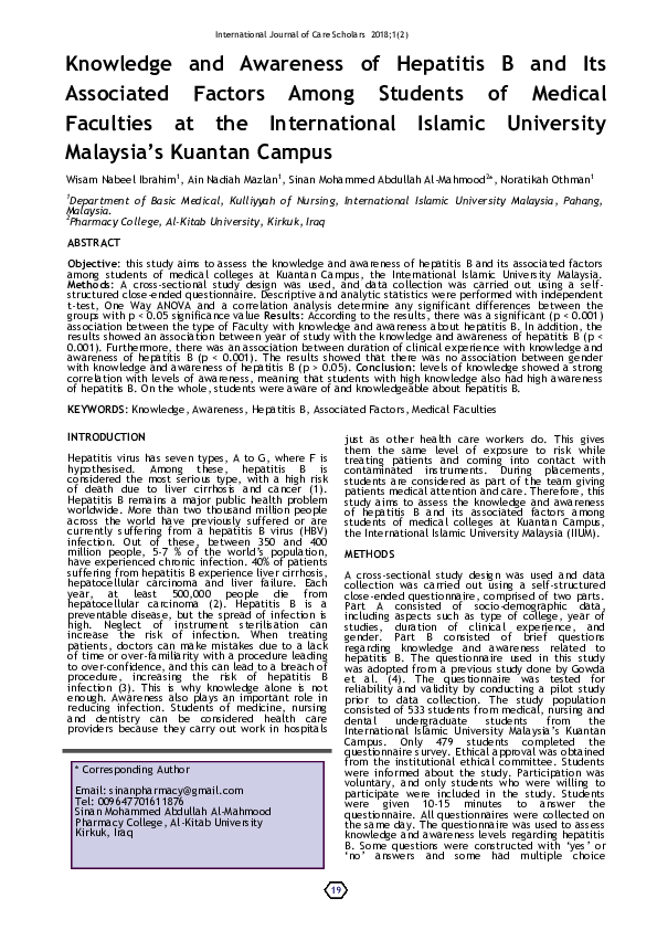 (PDF) Knowledge and Awareness of Hepatitis B and Its Associated Factors ...