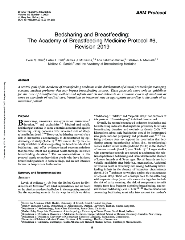 (PDF) Bedsharing and Breastfeeding The Academy of Breastfeeding