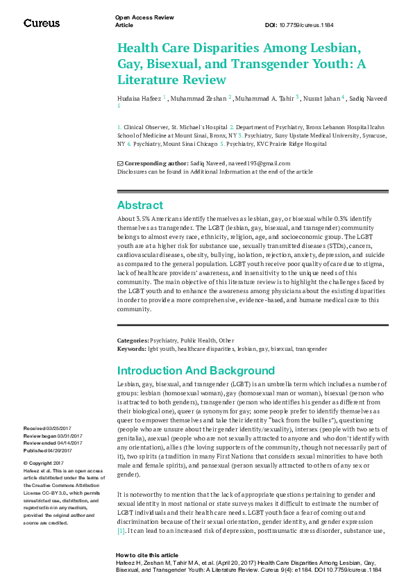 (PDF) Health Care Disparities Among Lesbian, Gay, Bisexual, and ...