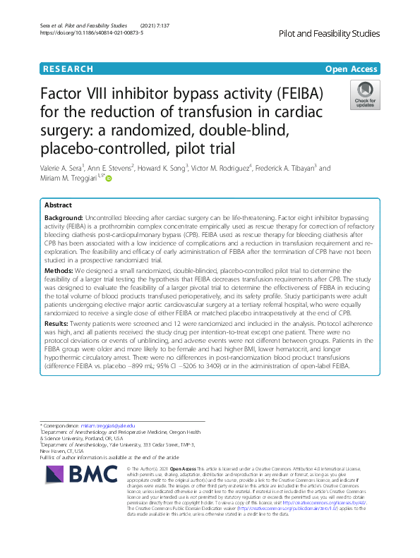(PDF) Factor VIII Inhibitor Bypass Activity (FEIBA) for the Reduction ...