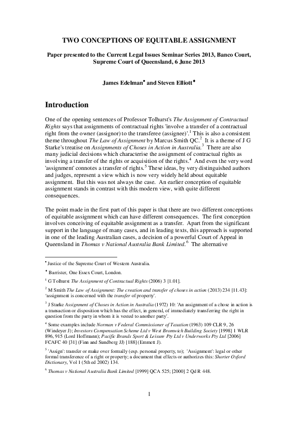 (PDF) Two conceptions of equitable assignment